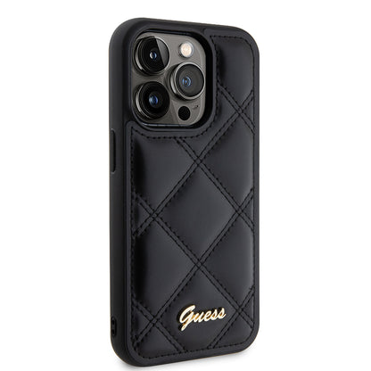 Custodia per Apple iPhone 15 Pro, Guess, Quilted Metal Logo, Nera