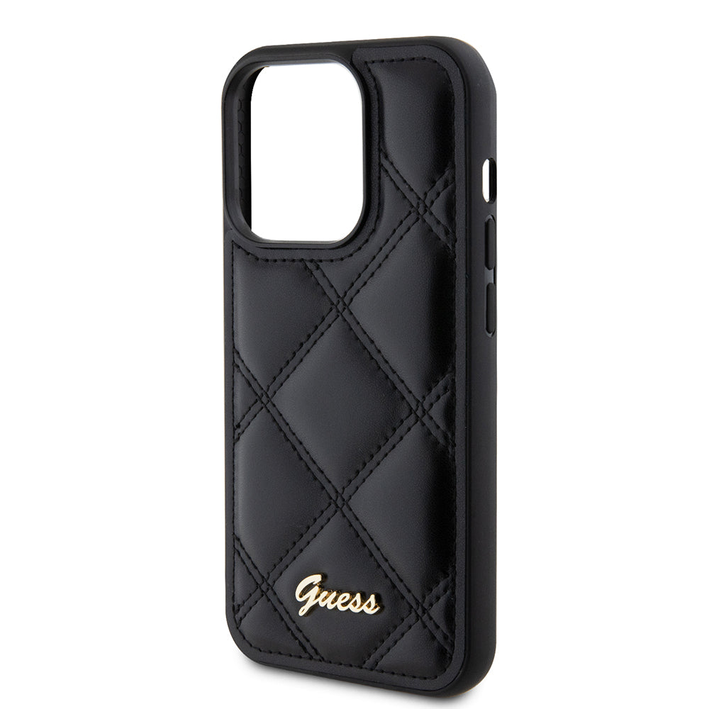 Custodia per Apple iPhone 15 Pro, Guess, Quilted Metal Logo, Nera