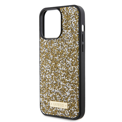 Custodia per Apple iPhone 15 Pro, Guess, Rhinestone Metal Logo, Gialla