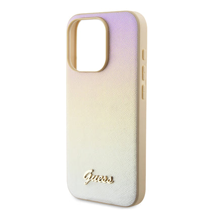Custodia per Apple iPhone 15 Pro, Guess, Saffiano Iridescent Script, Dorata