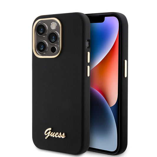 Custodia per Apple iPhone 15 Pro, Guess, Script Metal Logo & Frame, Nera