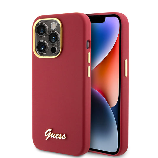 Custodia per Apple iPhone 15 Pro, Guess, Script Metal Logo & Frame, Rossa