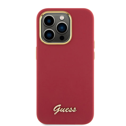 Custodia per Apple iPhone 15 Pro, Guess, Script Metal Logo & Frame, Rossa