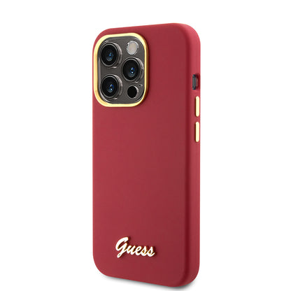 Custodia per Apple iPhone 15 Pro, Guess, Script Metal Logo & Frame, Rossa