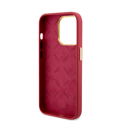 Custodia per Apple iPhone 15 Pro, Guess, Script Metal Logo & Frame, Rossa