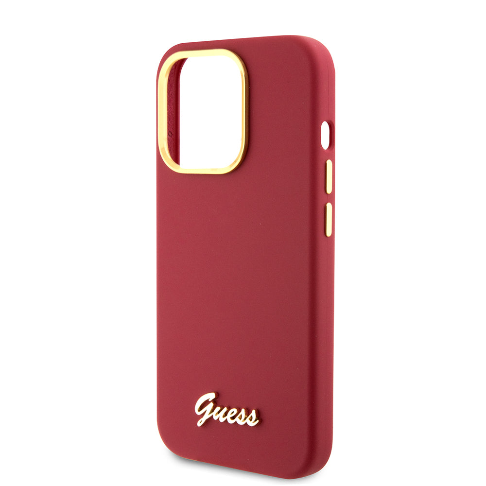 Custodia per Apple iPhone 15 Pro, Guess, Script Metal Logo & Frame, Rossa