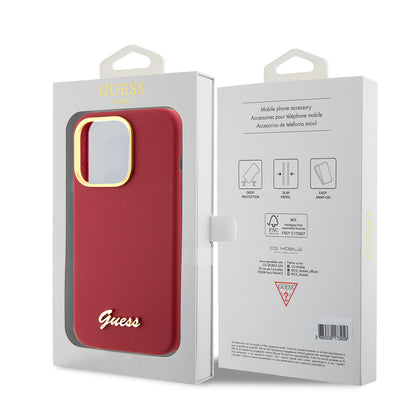 Custodia per Apple iPhone 15 Pro, Guess, Script Metal Logo & Frame, Rossa