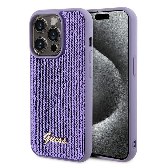 Custodia per Apple iPhone 15 Pro, Guess, Sequin Script Metal, Viola