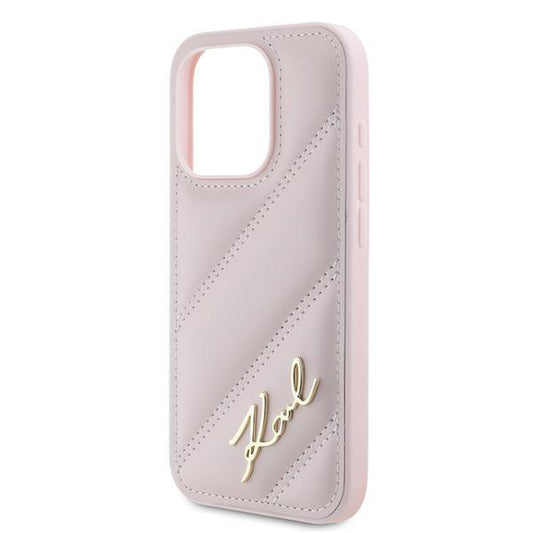 Custodia per Apple iPhone 15 Pro, Karl Lagerfeld, Diagonal Quilted Script, Rosa