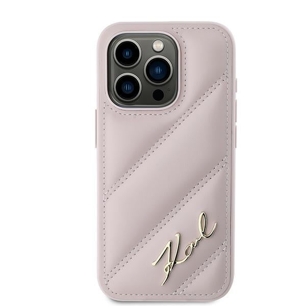 Custodia per Apple iPhone 15 Pro, Karl Lagerfeld, Diagonal Quilted Script, Rosa