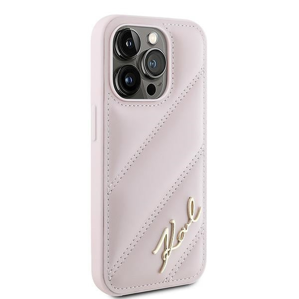 Custodia per Apple iPhone 15 Pro, Karl Lagerfeld, Diagonal Quilted Script, Rosa