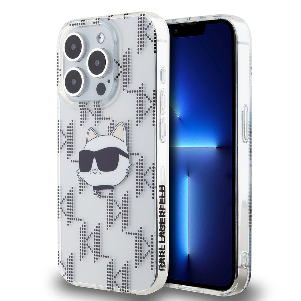 Custodia per Apple iPhone 15 Pro, Karl Lagerfeld, IML Electroplated Choupette Head, Trasparente
