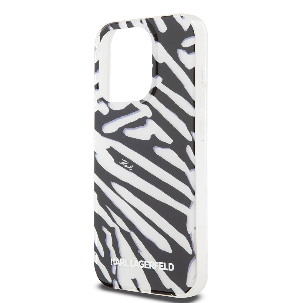 Custodia per Apple iPhone 15 Pro, Karl Lagerfeld, IML Luxury Zebra Pattern con Cinturino, Nera