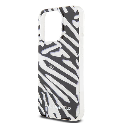 Custodia per Apple iPhone 15 Pro, Karl Lagerfeld, IML Luxury Zebra Pattern con Cinturino, Nera