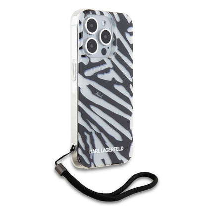 Custodia per Apple iPhone 15 Pro, Karl Lagerfeld, IML Luxury Zebra Pattern con Cinturino, Nera