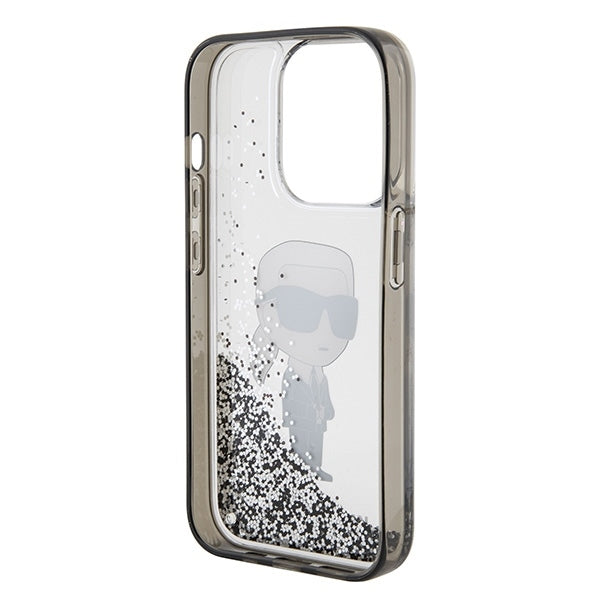 Custodia per Apple iPhone 15 Pro, Karl Lagerfeld, Liquid Glitter Ikonik Karl, Trasparente