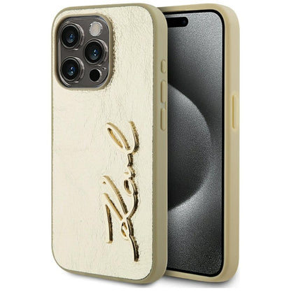 Case for Apple iPhone 15 Pro, Karl Lagerfeld, Metal Signature, Gold