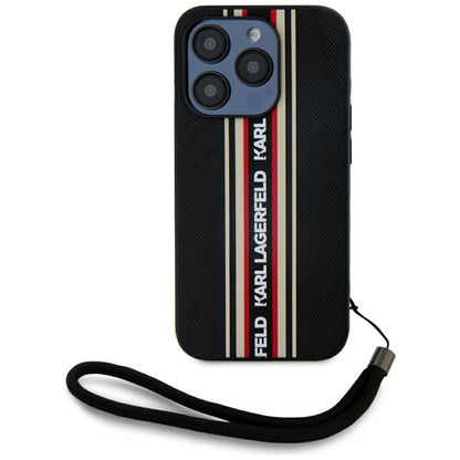 Custodia per Apple iPhone 15 Pro, Karl Lagerfeld, Saffiano Athleisure Stripes with Strap, Rosie