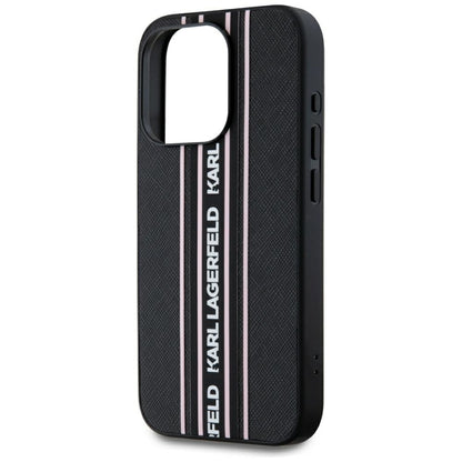 Case for Apple iPhone 15 Pro, Karl Lagerfeld, Saffiano Athleisure Stripes with Strap, Pink