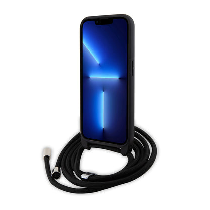 Case for Apple iPhone 15 Pro, Karl Lagerfeld, Saffiano Crossbody Metal Pin Karl & Choupette, Black