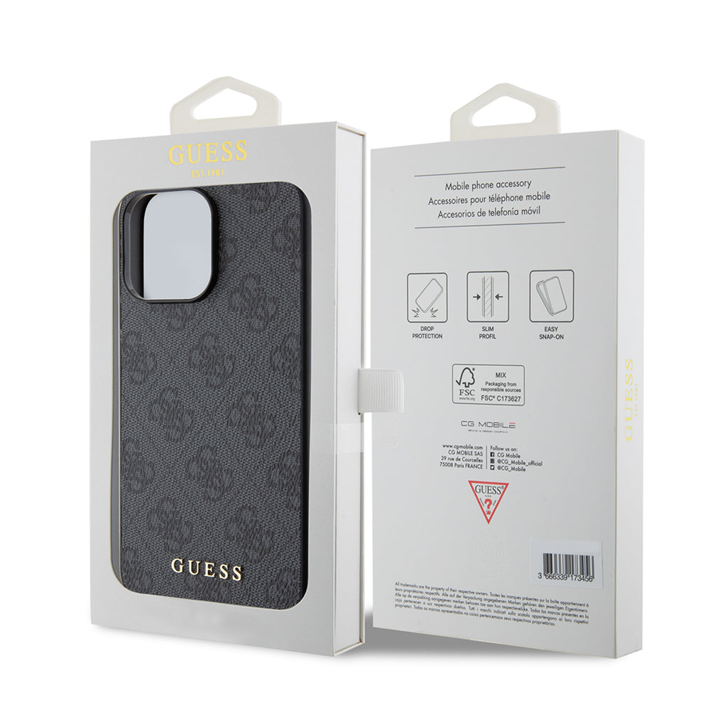Custodia per Apple iPhone 15 Pro Max, Guess, 4G Metal Gold Logo, Grigio