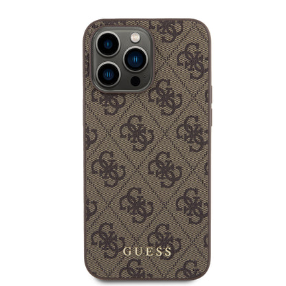 Custodia per Apple iPhone 15 Pro Max, Guess, 4G Metal Gold Logo, Marrone