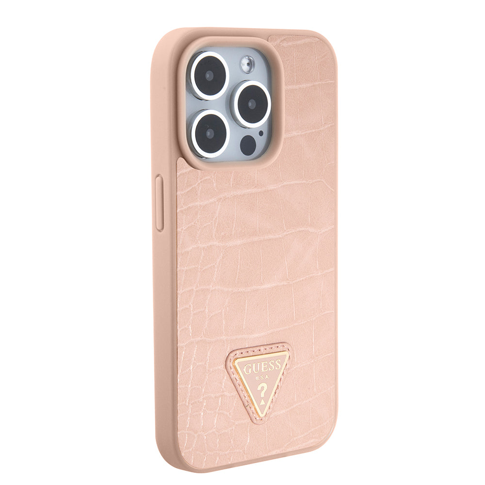 Custodia per Apple iPhone 15 Pro Max, Guess, Croco Triangle Metal Logo, Rosa