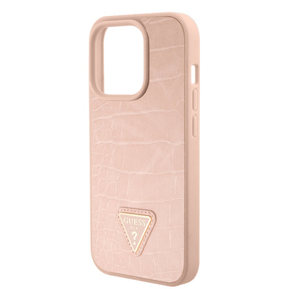 Custodia per Apple iPhone 15 Pro Max, Guess, Croco Triangle Metal Logo, Rosa