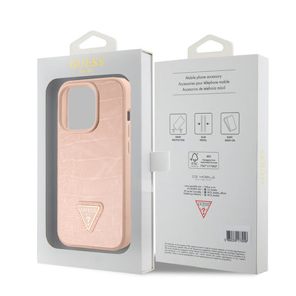 Custodia per Apple iPhone 15 Pro Max, Guess, Croco Triangle Metal Logo, Rosa