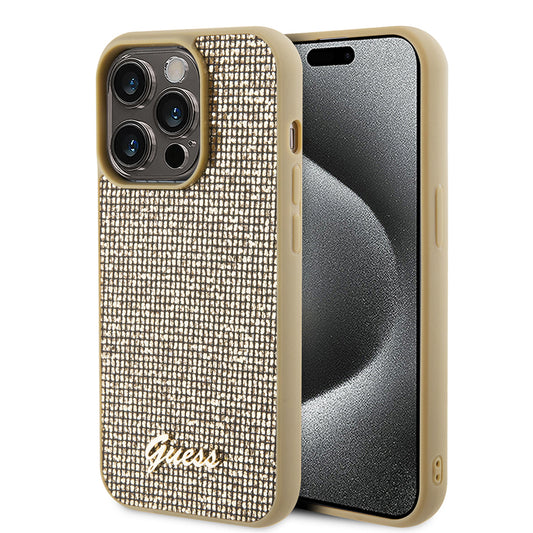 Custodia per Apple iPhone 15 Pro Max, Guess, Disco Metal Script, Dorata