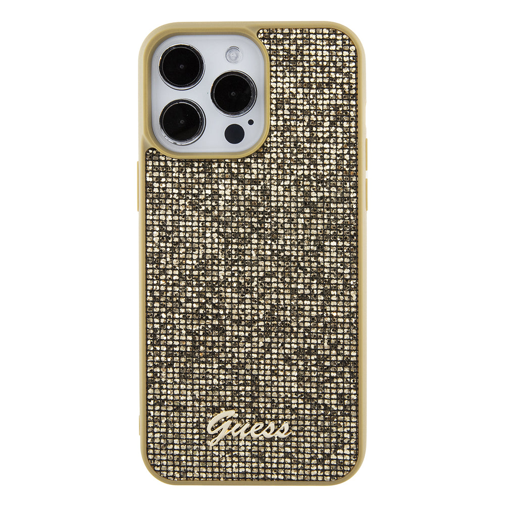 Custodia per Apple iPhone 15 Pro Max, Guess, Disco Metal Script, Dorata