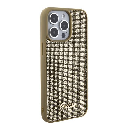 Custodia per Apple iPhone 15 Pro Max, Guess, Disco Metal Script, Dorata