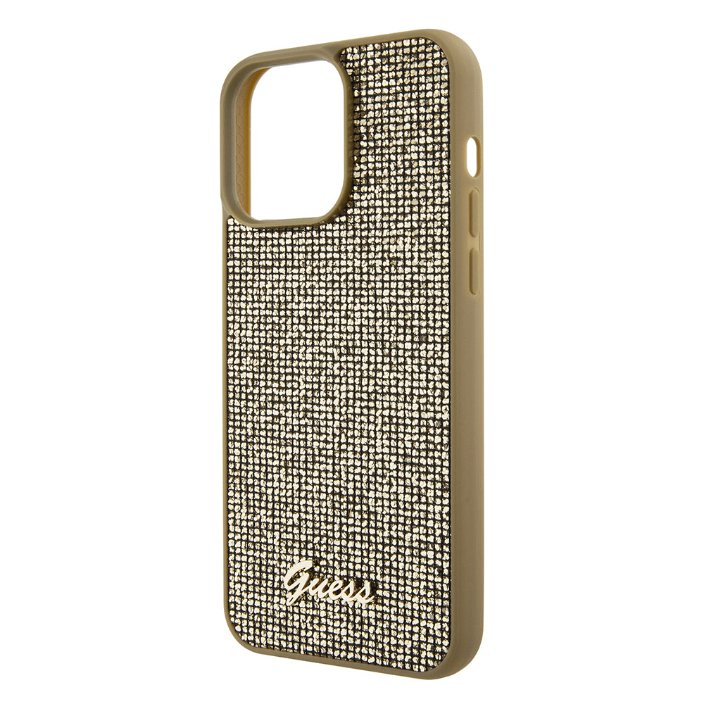 Custodia per Apple iPhone 15 Pro Max, Guess, Disco Metal Script, Dorata