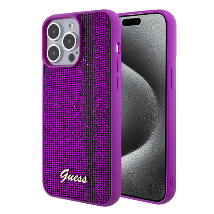 Custodia per Apple iPhone 15 Pro Max, Guess, Disco Metal Script, Fucsia