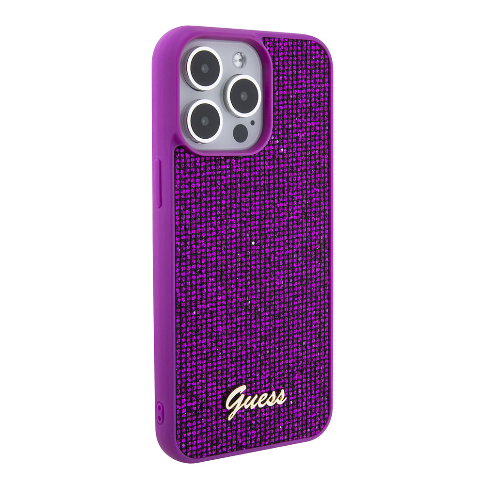 Custodia per Apple iPhone 15 Pro Max, Guess, Disco Metal Script, Fucsia