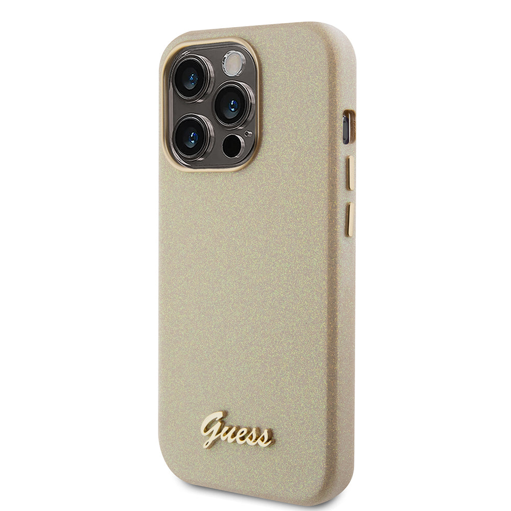 Custodia per Apple iPhone 15 Pro Max, Guess, Glitter Glossy Script, Beige