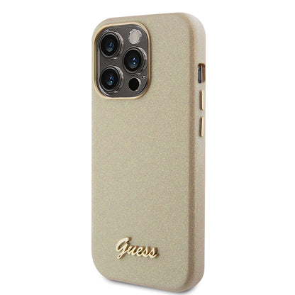 Custodia per Apple iPhone 15 Pro Max, Guess, Glitter Glossy Script, Beige
