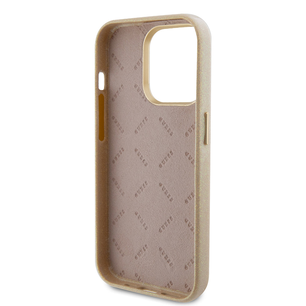 Custodia per Apple iPhone 15 Pro Max, Guess, Glitter Glossy Script, Beige