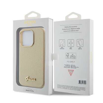 Custodia per Apple iPhone 15 Pro Max, Guess, Glitter Glossy Script, Beige
