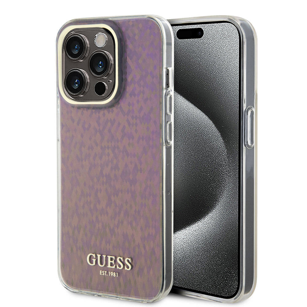 Custodia per Apple iPhone 15 Pro Max, Guess, IML Faceted Mirror Disco Iridescent, Rosa
