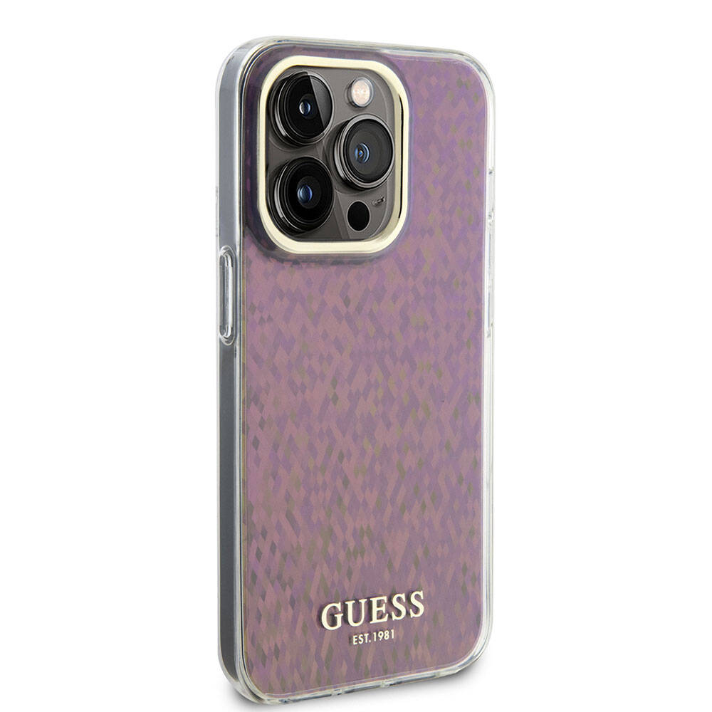 Custodia per Apple iPhone 15 Pro Max, Guess, IML Faceted Mirror Disco Iridescent, Rosa
