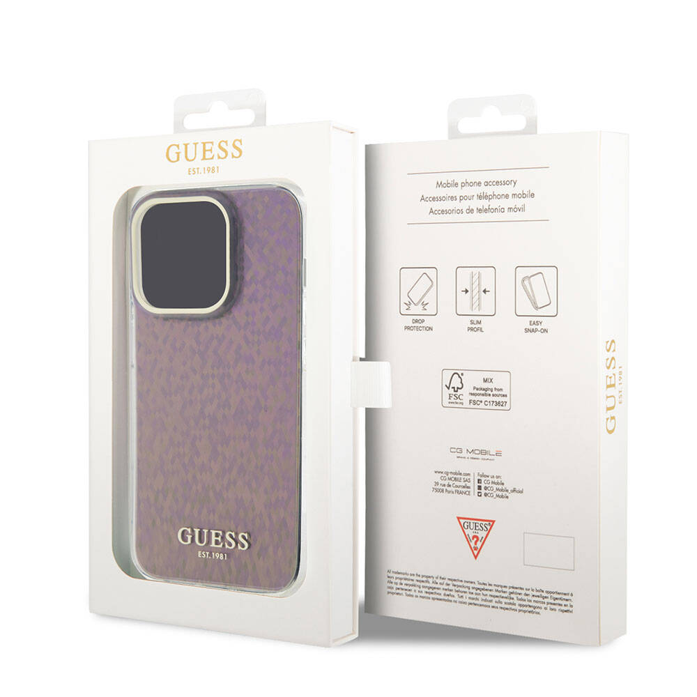 Custodia per Apple iPhone 15 Pro Max, Guess, IML Faceted Mirror Disco Iridescent, Rosa