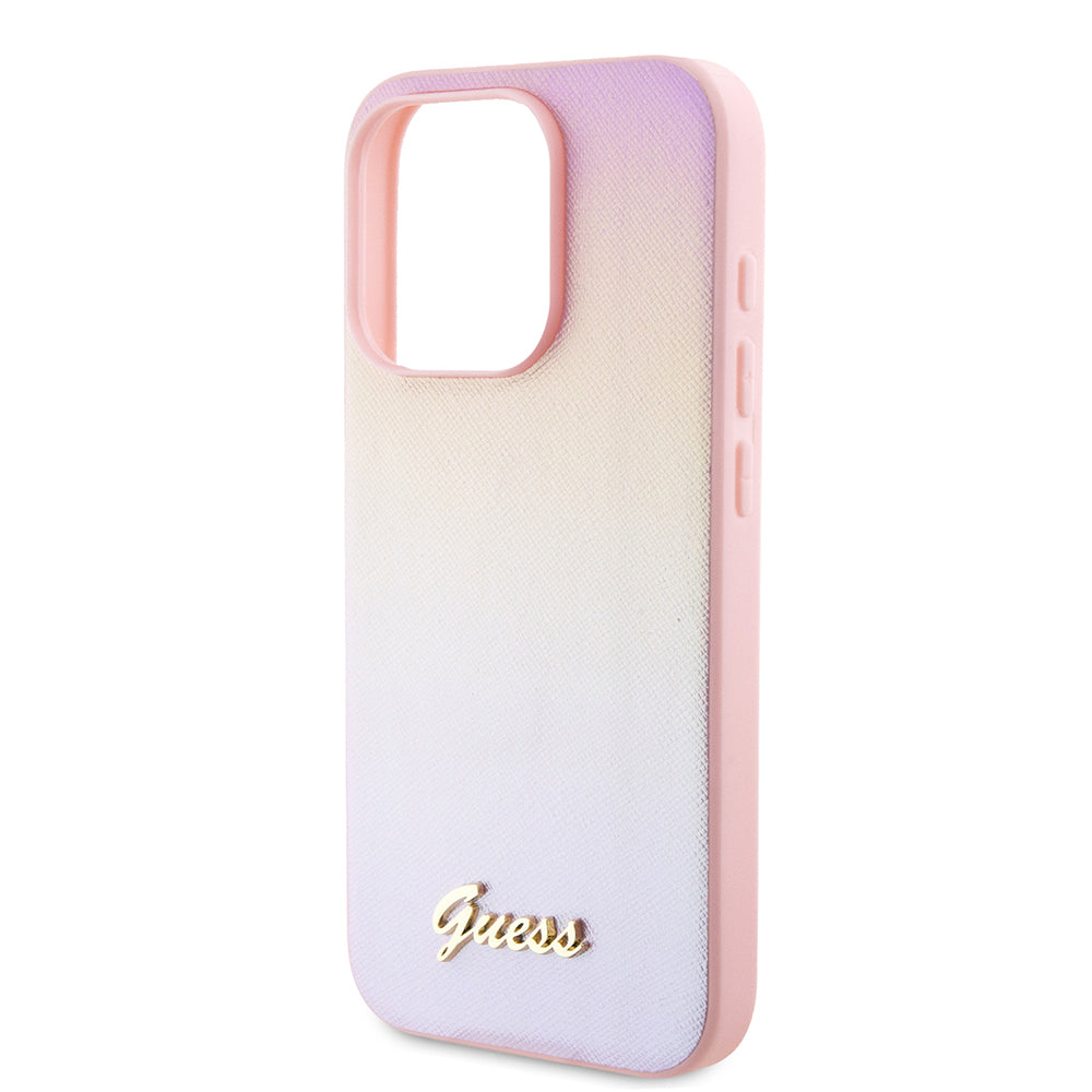 Custodia per Apple iPhone 15 Pro Max, Guess, Iridescent Metal Script, Rosa