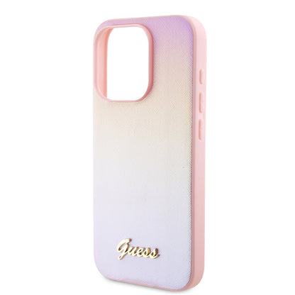 Custodia per Apple iPhone 15 Pro Max, Guess, Iridescent Metal Script, Rosa