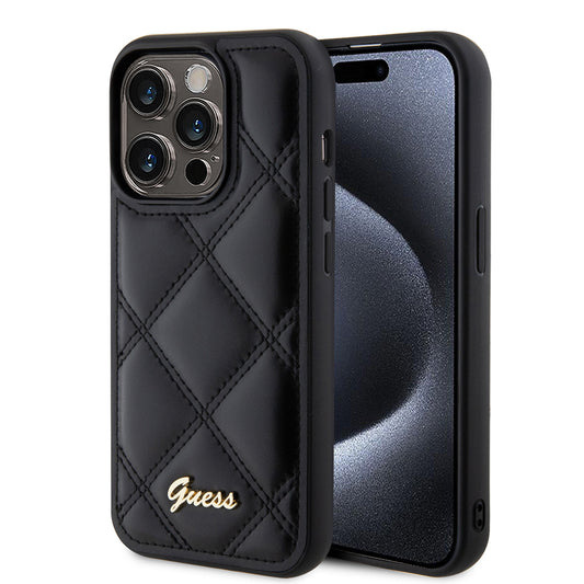 Case for Apple iPhone 15 Pro Max, Guess, Quilted Metal Logo, Black