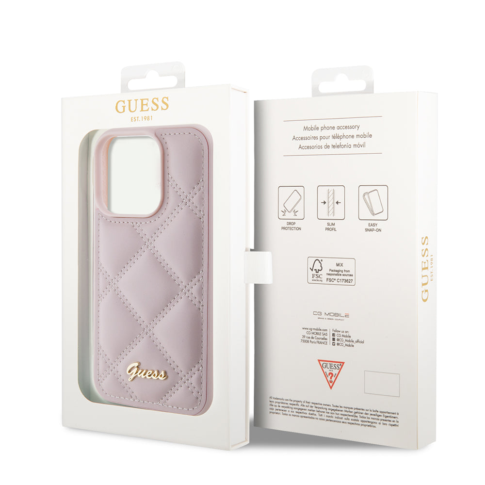 Custodia per Apple iPhone 15 Pro Max, Guess, Quilted Metal Logo, Rosa