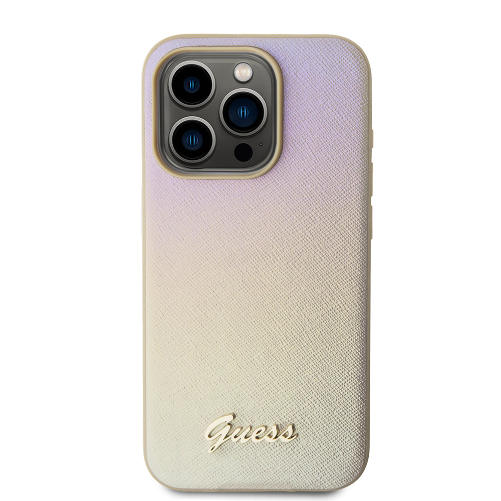 Custodia per Apple iPhone 15 Pro Max, Guess, Saffiano Iridescent Script, Dorata