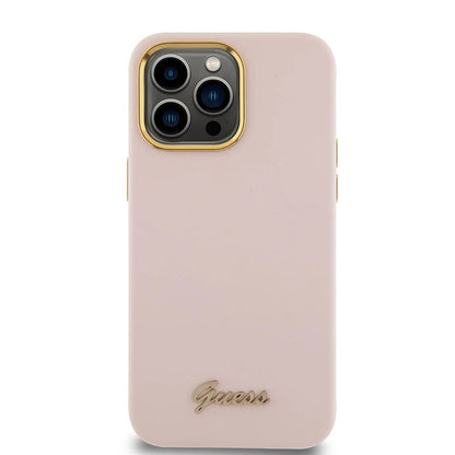 Custodia per Apple iPhone 15 Pro Max, Guess, Script Metal Logo & Frame, Rosa Chiaro