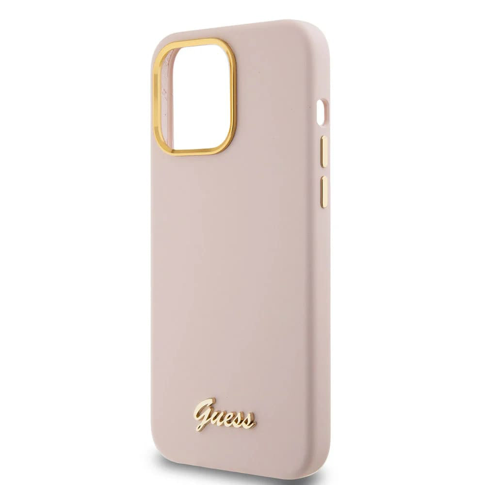 Custodia per Apple iPhone 15 Pro Max, Guess, Script Metal Logo & Frame, Rosa Chiaro