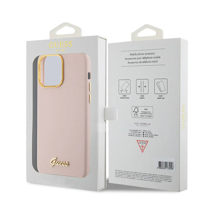 Custodia per Apple iPhone 15 Pro Max, Guess, Script Metal Logo & Frame, Rosa Chiaro